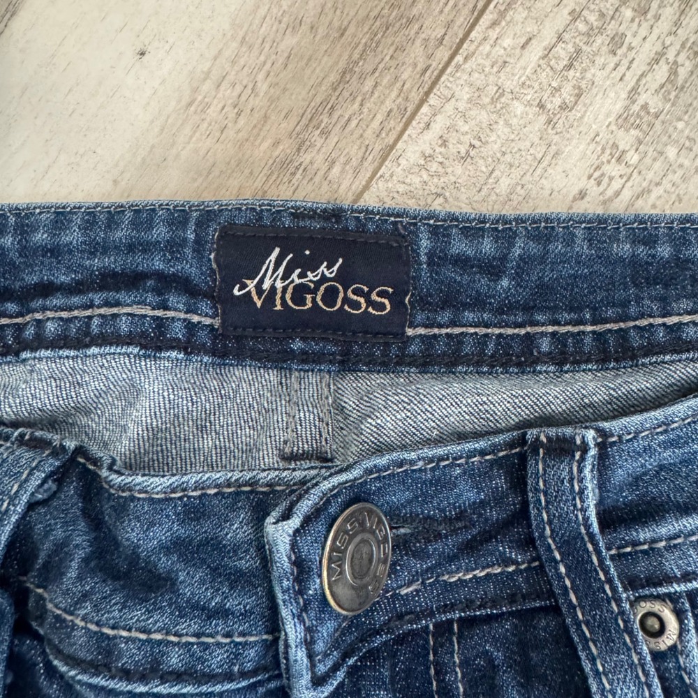 Miss Vigoss Y2K Low Rise Straight Leg Jeans McBling Medium Wash 2000s Size 4 - Picture 9 of 12